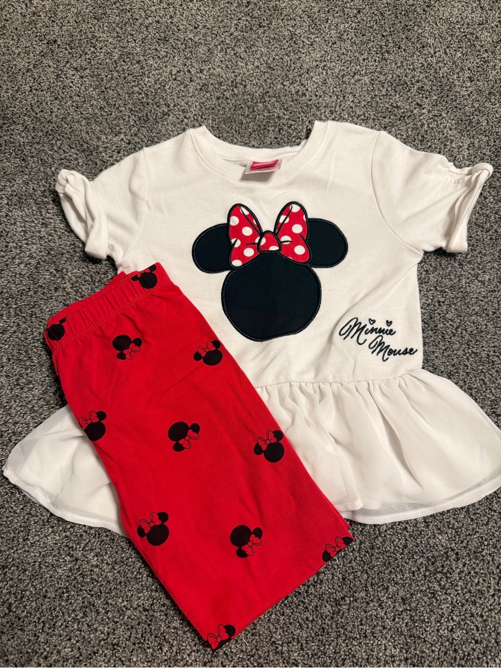 Disney Junior Minnie Mouse Girls 2pc Outfit Set Top & Leggings Red/White Size 6